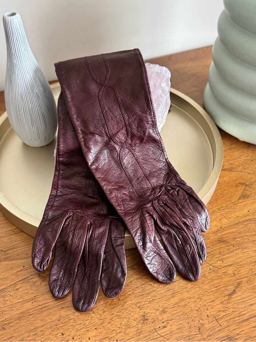 🔹 Burgundy Leather Opera Gloves – Long Over-the-Elbow - Picture 2 of 8
